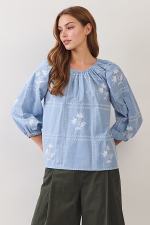 C1243<br/>EMBROIDERED LONG-SLEEVE BLOUSE