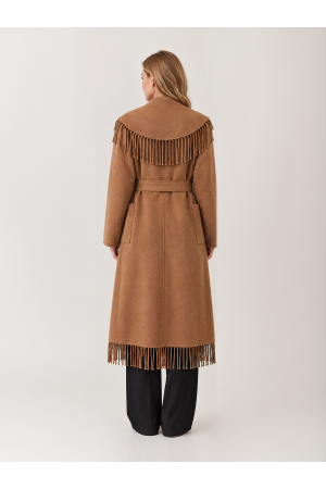 C2048<br/>FRINGE WOOL COAT WITH SELF BELT